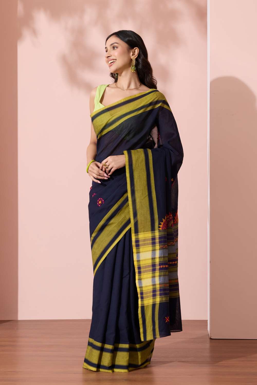 Dark Blue Karnataka Pure Cotton Lambani Saree image number null