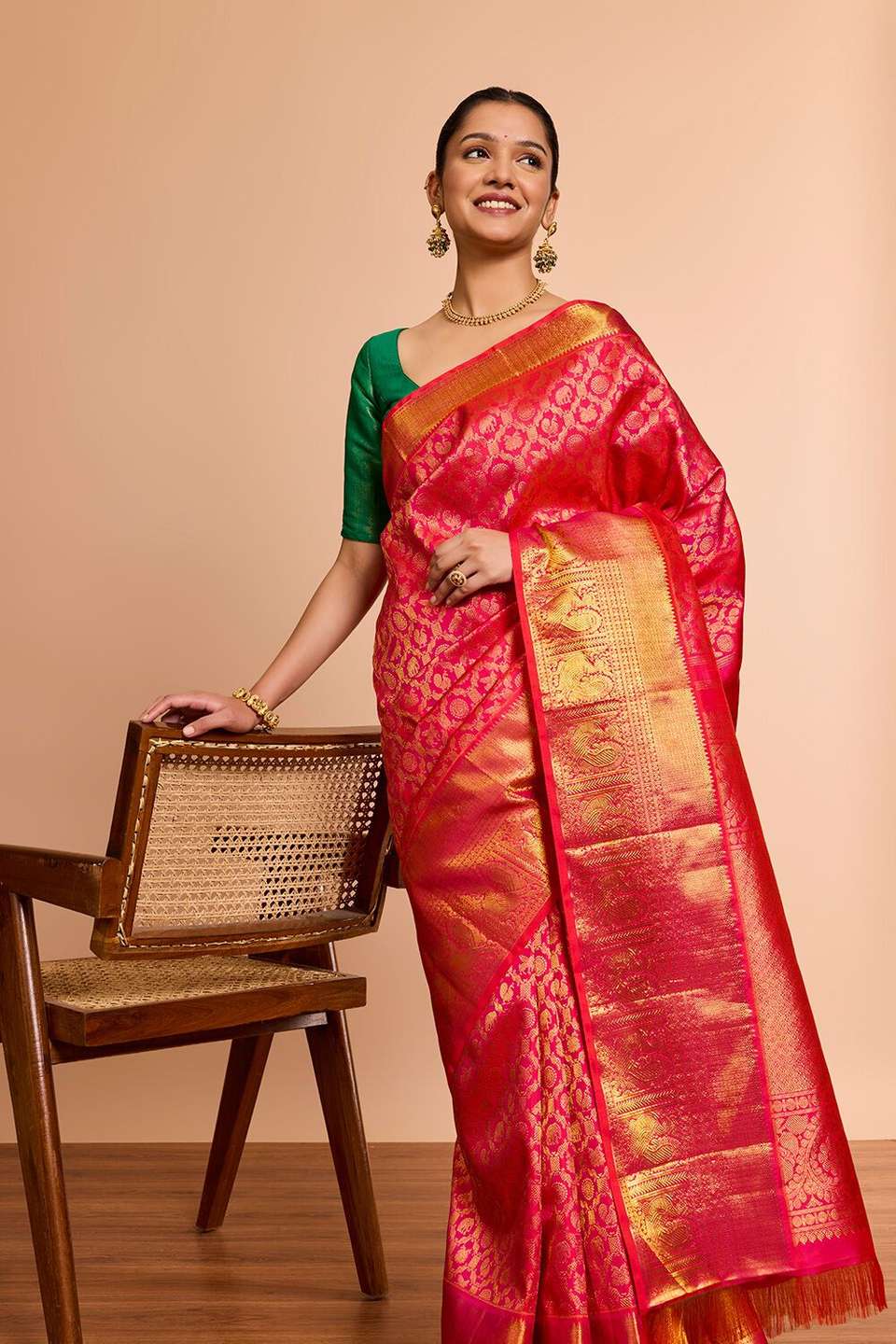 Pink Pure Silk Woven Kanjeevaram Saree