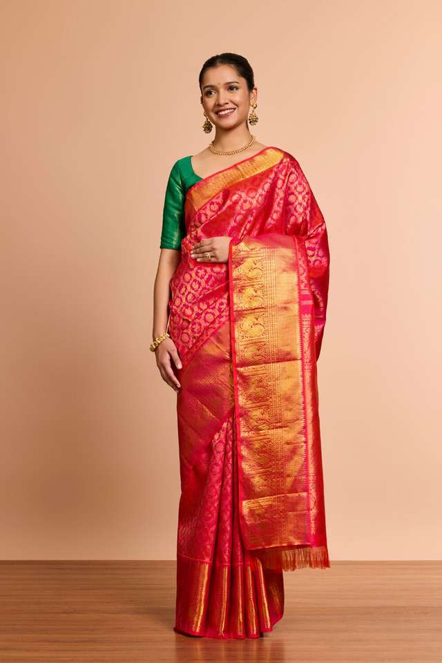 Pink Pure Silk Woven Kanjeevaram Saree thumbnail image number null
