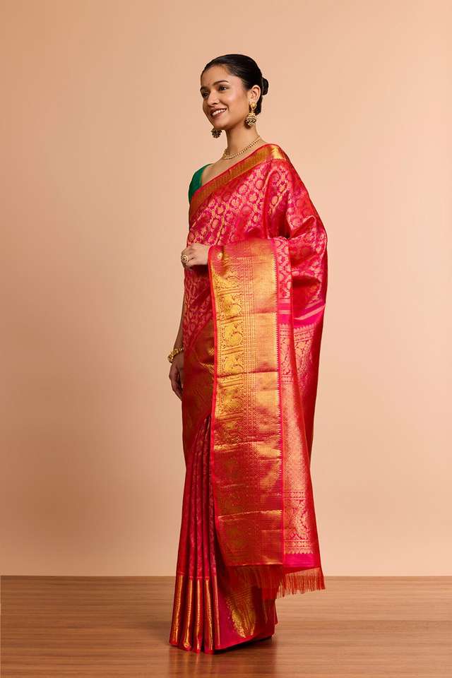 Pink Pure Silk Woven Kanjeevaram Saree thumbnail image number null