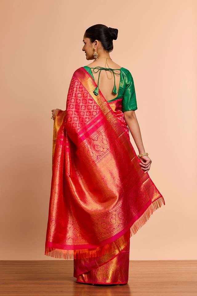 Pink Pure Silk Woven Kanjeevaram Saree thumbnail image number null