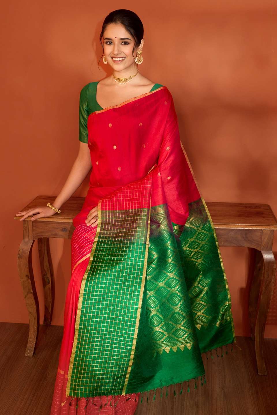 Red Woven Pure Silk Tussar Saree