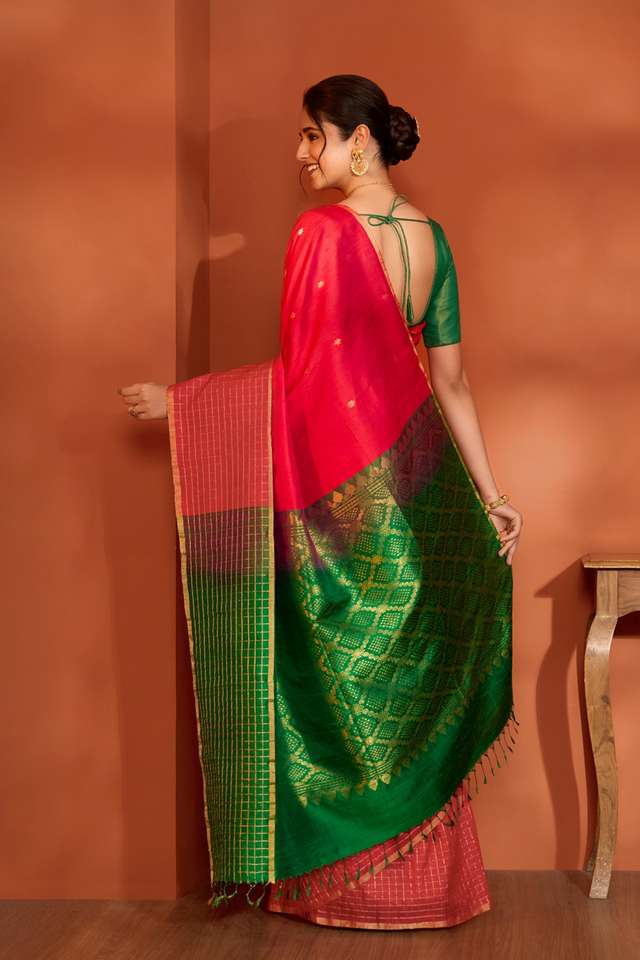 Red Woven Pure Silk Tussar Saree thumbnail image number null
