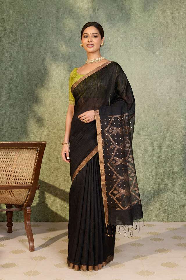 Black Bengal Pure Silk Vanya Jamdani Saree thumbnail image number null