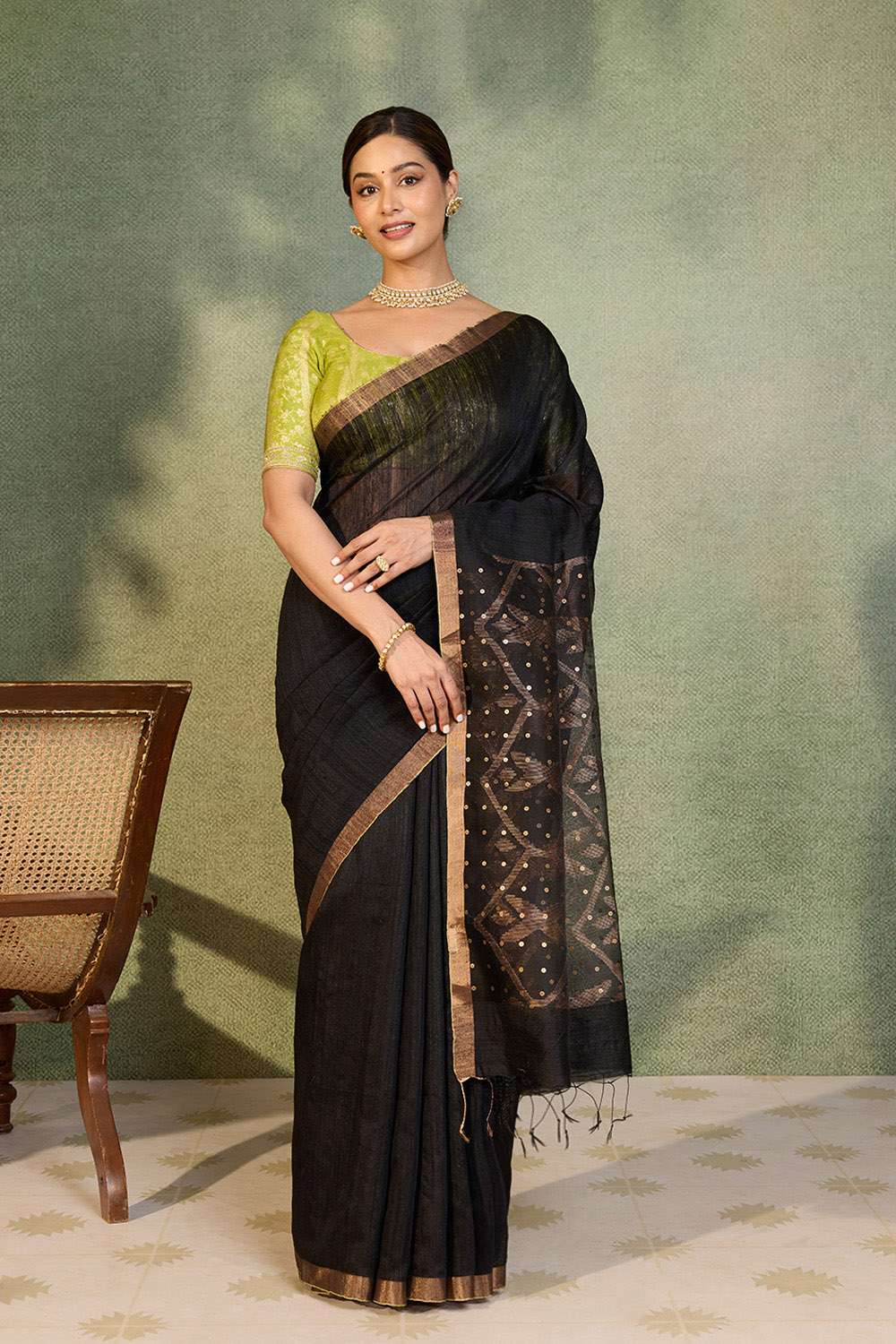 Black Bengal Pure Silk Vanya Jamdani Saree image number null
