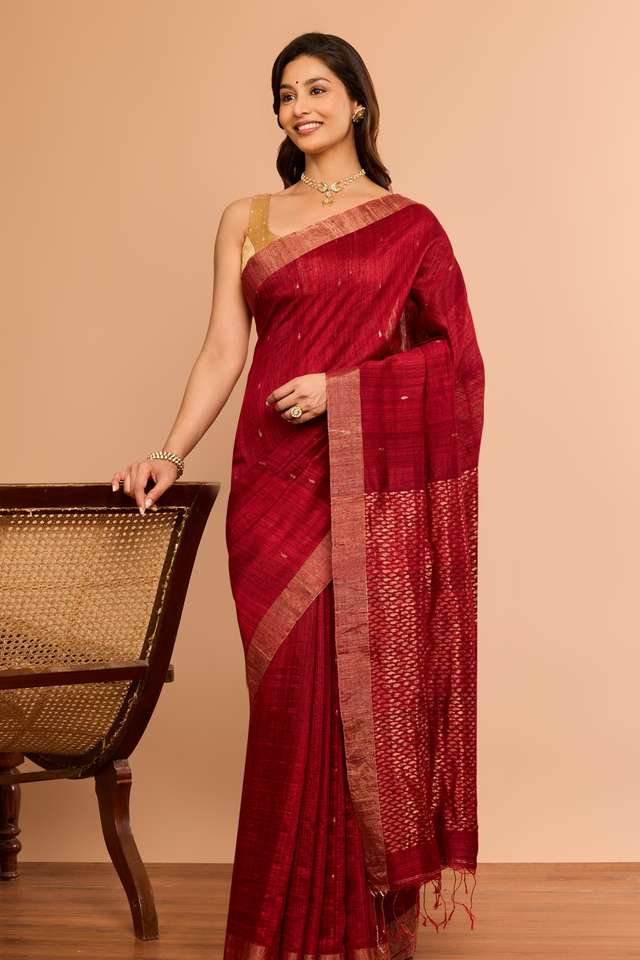 Dark Red Woven Pure Silk Vanya Bengal Saree image number