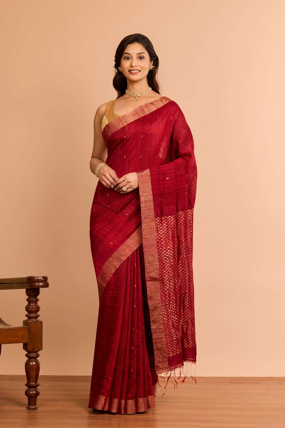 Dark Red Woven Pure Silk Vanya Bengal Saree image number null