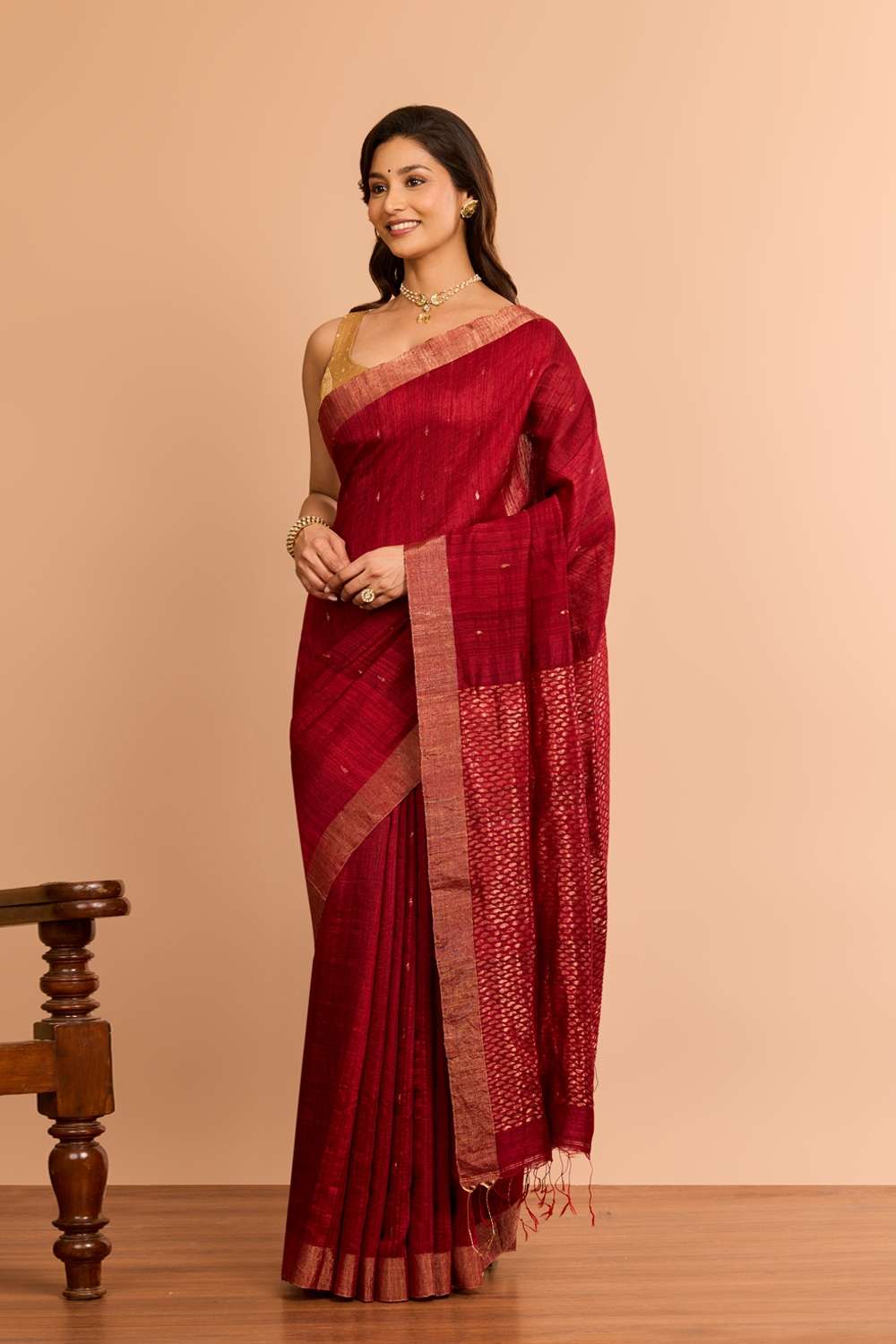 Dark Red Woven Pure Silk Vanya Bengal Saree image number null