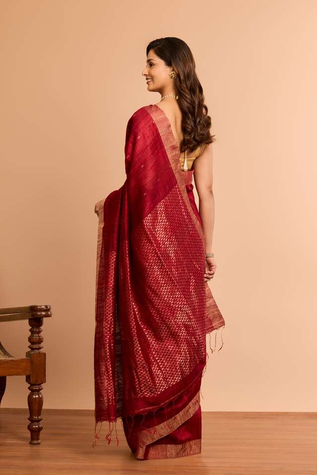 Dark Red Woven Pure Silk Vanya Bengal Saree thumbnail image number null