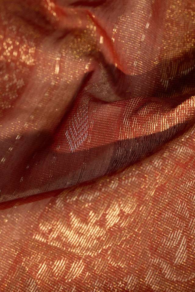 Red Woven Pure Tissue Cotton Maheshwari Saree thumbnail image number null
