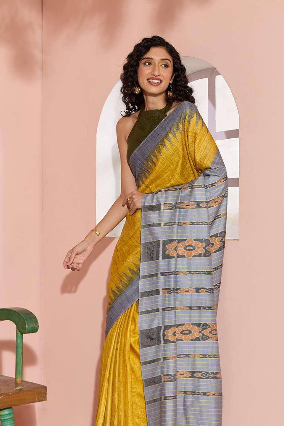 Yellow Ikat Pure Tussar Silk Gopalpur Saree
