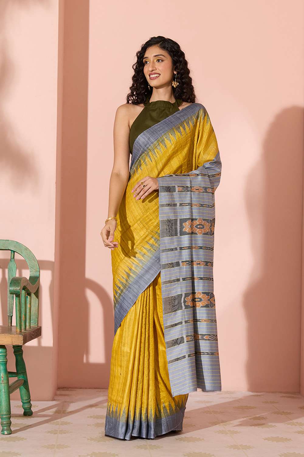 Yellow Ikat Pure Tussar Silk Gopalpur Saree image number null