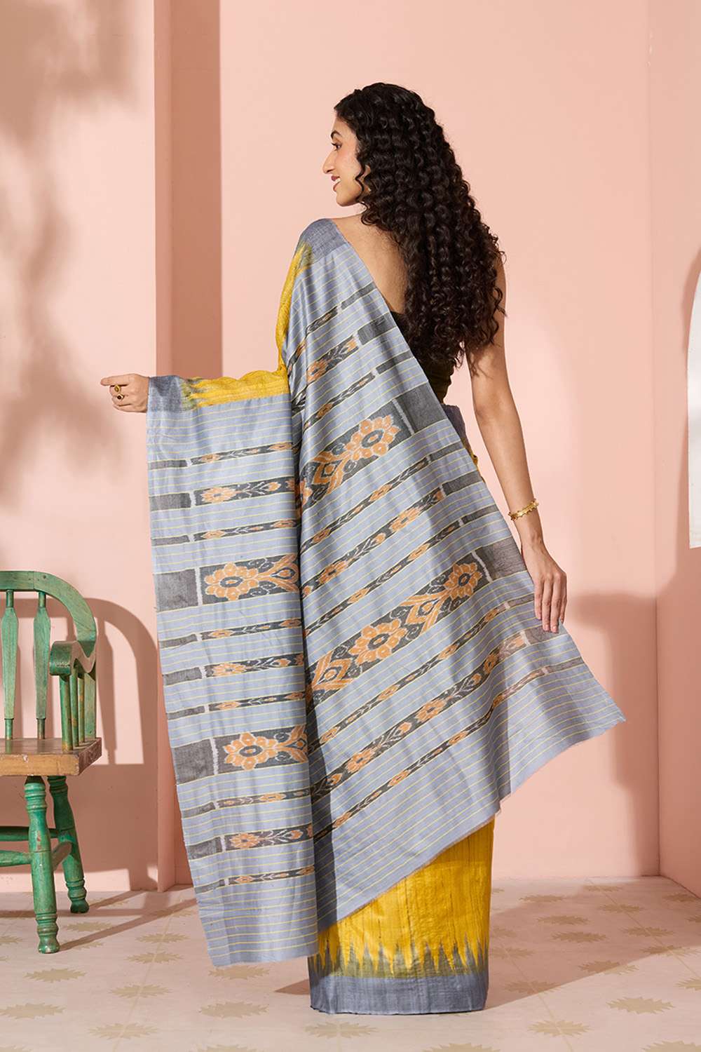 Yellow Ikat Pure Tussar Silk Gopalpur Saree image number null