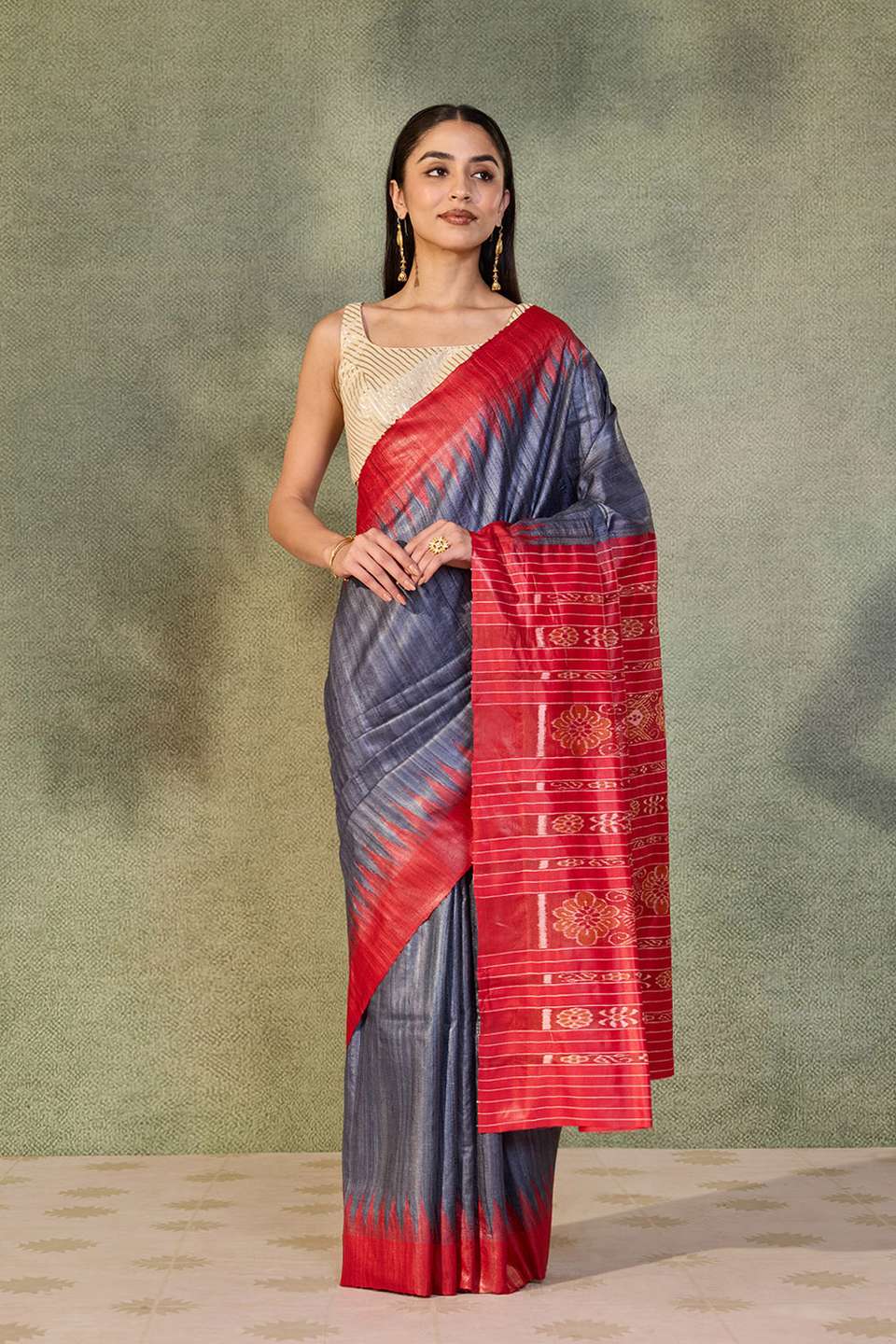 Grey Gopalpur Pure Tussar Silk Ikat Saree