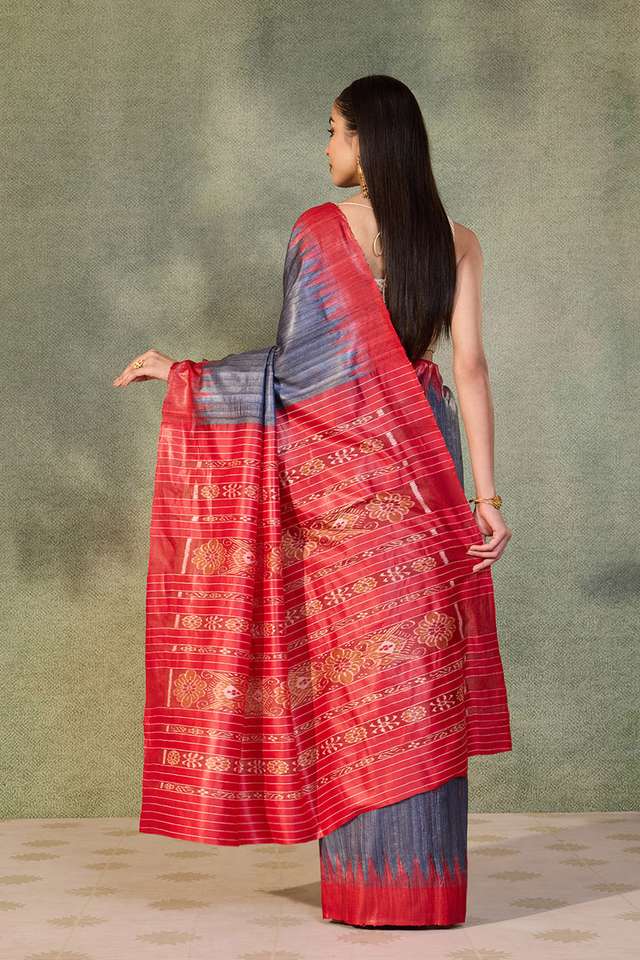 Grey Gopalpur Pure Tussar Silk Ikat Saree thumbnail image number null