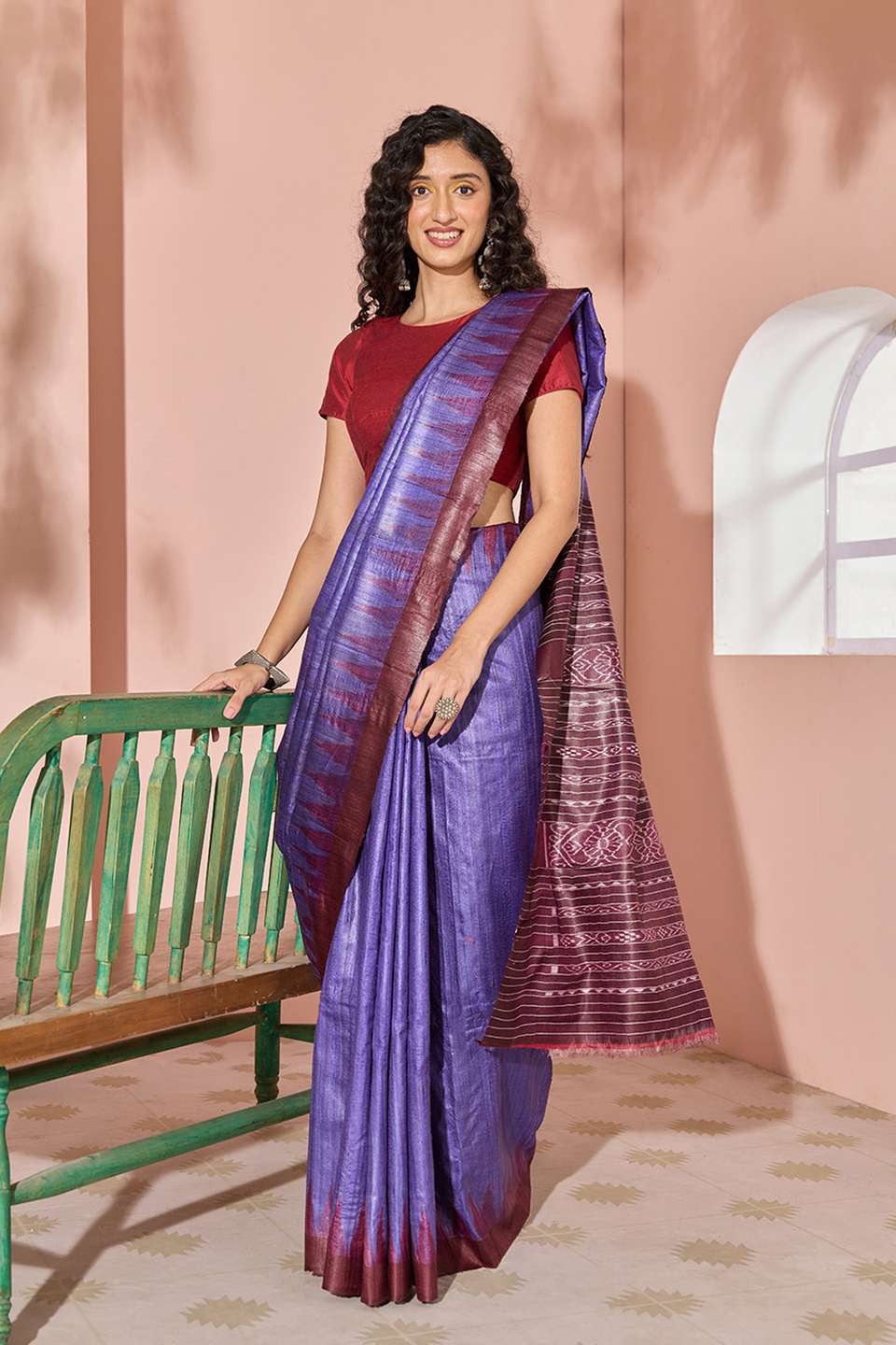 Violet Ikat Pure Tussar Silk Gopalpur Saree