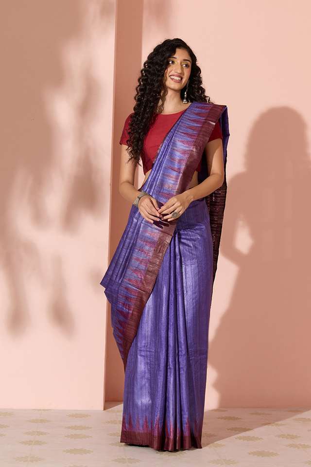 Violet Ikat Pure Tussar Silk Gopalpur Saree thumbnail image number null