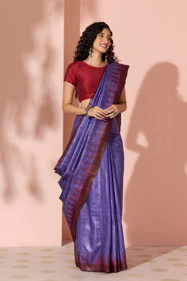 Violet Ikat Pure Tussar Silk Gopalpur Saree thumbnail image number null