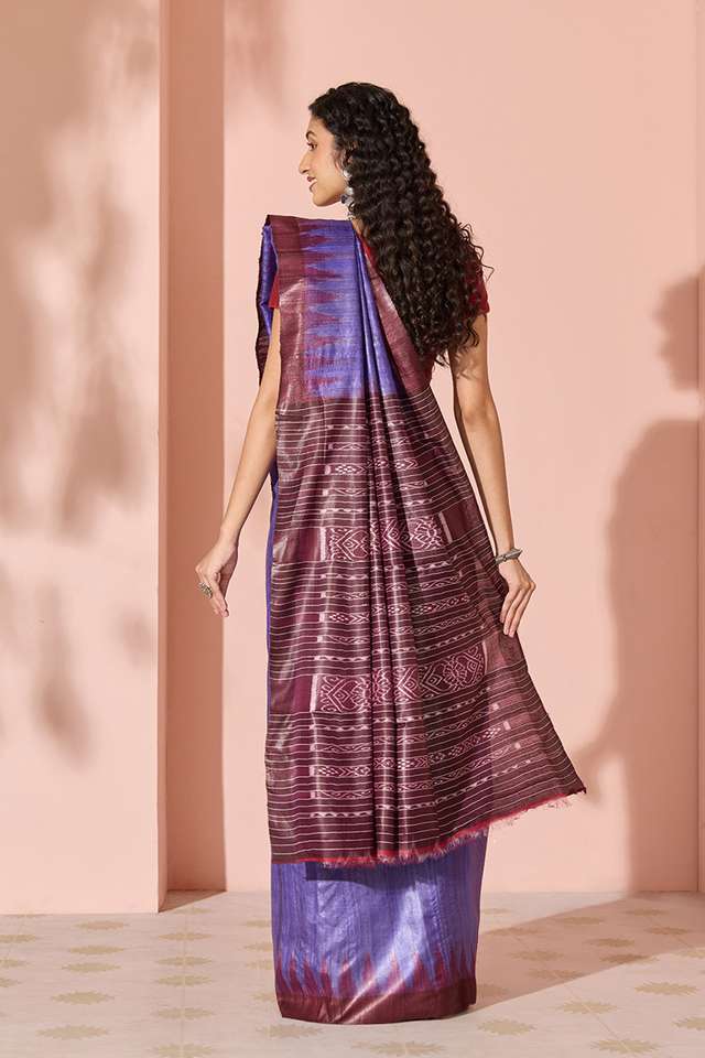 Violet Ikat Pure Tussar Silk Gopalpur Saree thumbnail image number null