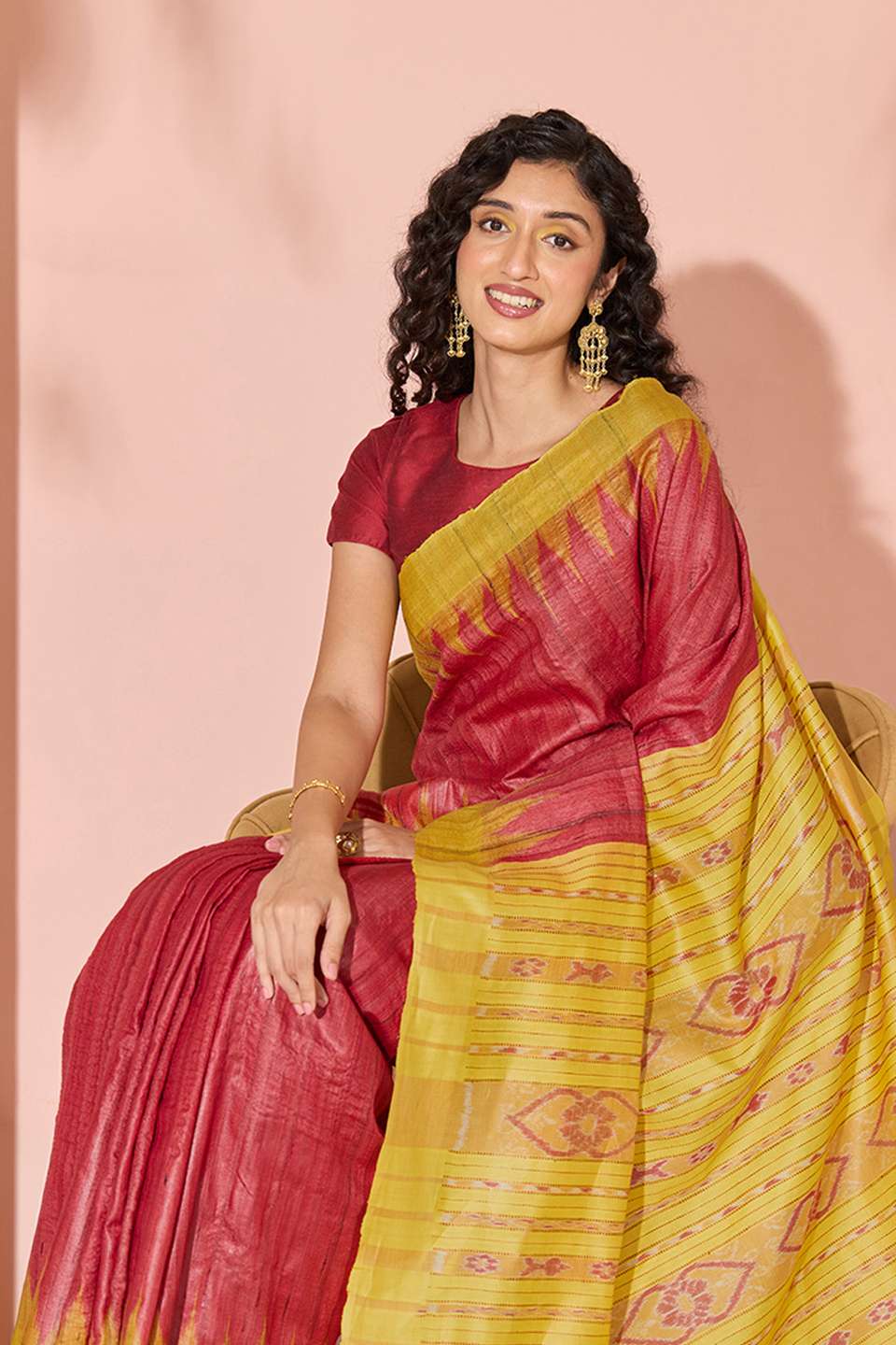 Red Ikat Pure Tussar Silk Gopalpur Saree