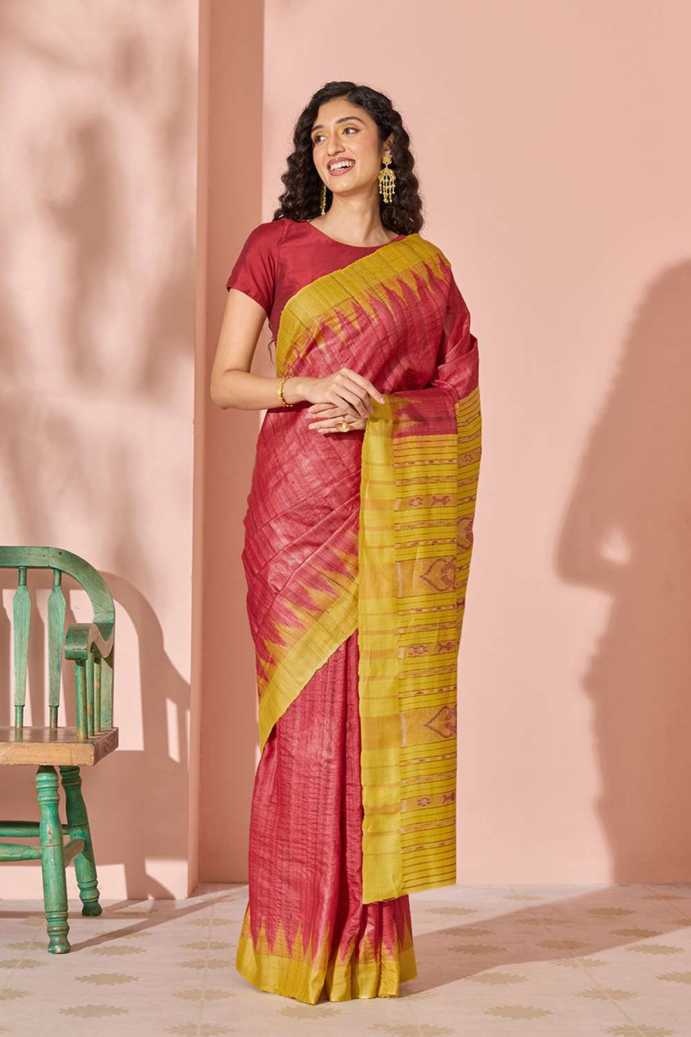 Red Ikat Pure Tussar Silk Gopalpur Saree image number null