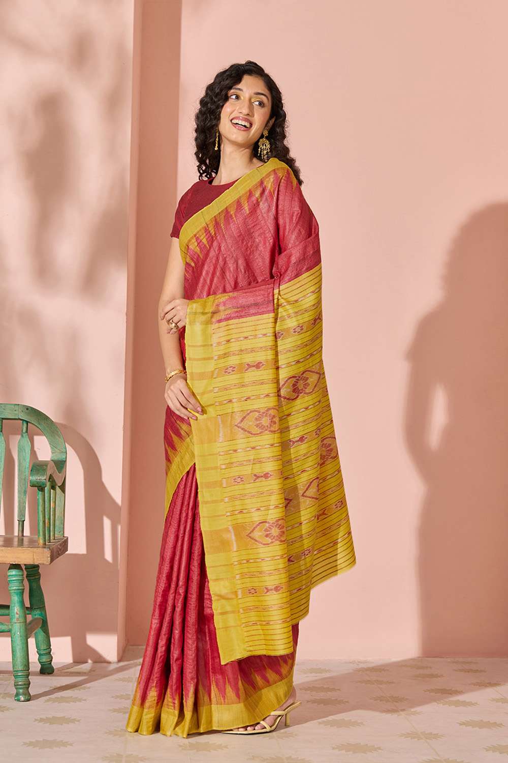 Red Ikat Pure Tussar Silk Gopalpur Saree image number null