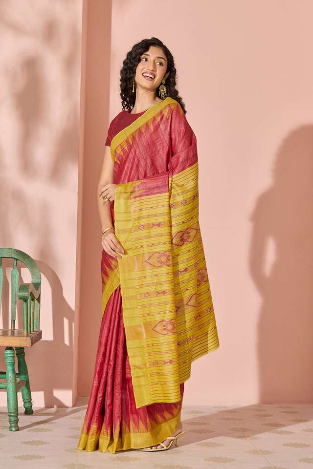 Red Ikat Pure Tussar Silk Gopalpur Saree thumbnail image number null