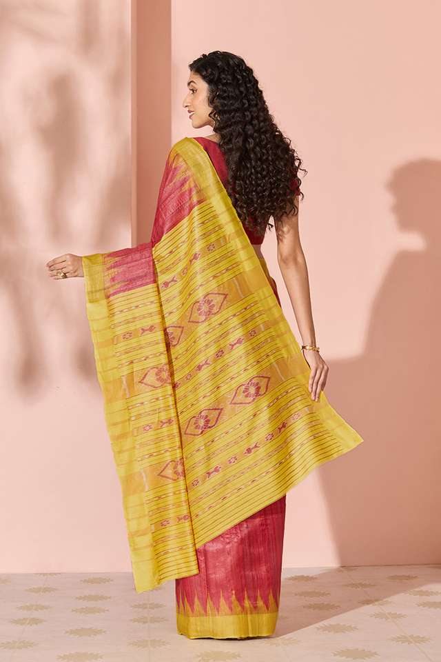 Red Ikat Pure Tussar Silk Gopalpur Saree thumbnail image number null