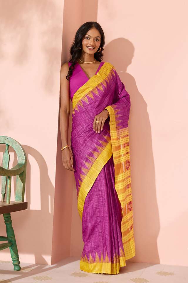 Pink Ikat Pure Tussar Silk Gopalpur Saree thumbnail image number null