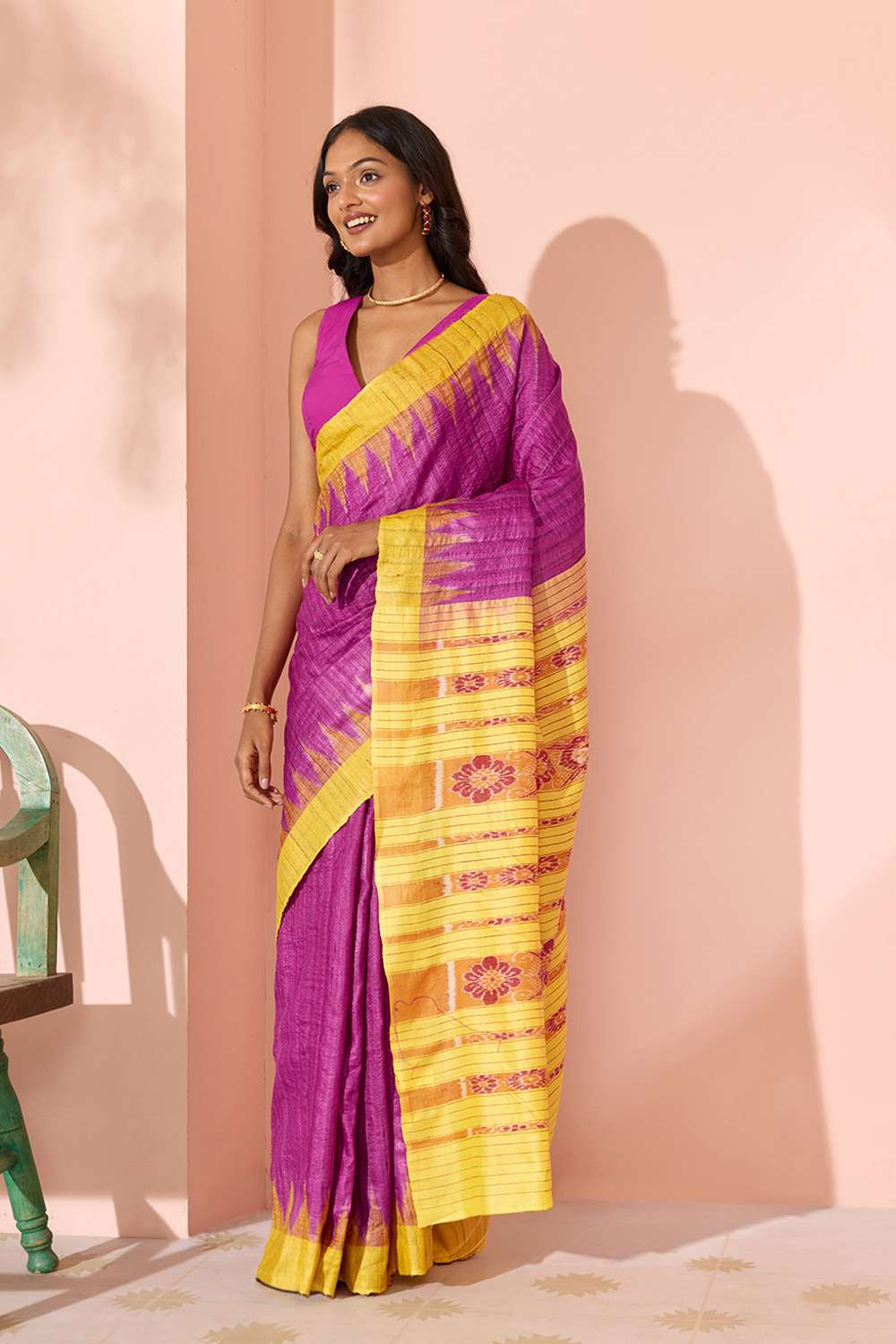 Pink Ikat Pure Tussar Silk Gopalpur Saree image number null