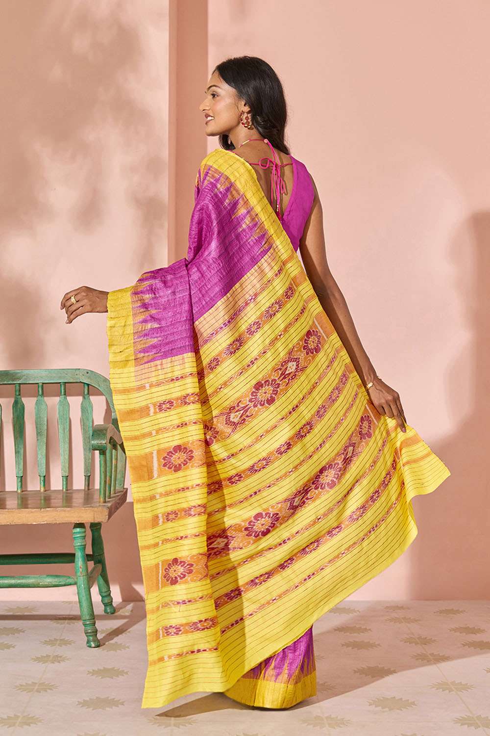 Pink Ikat Pure Tussar Silk Gopalpur Saree image number null