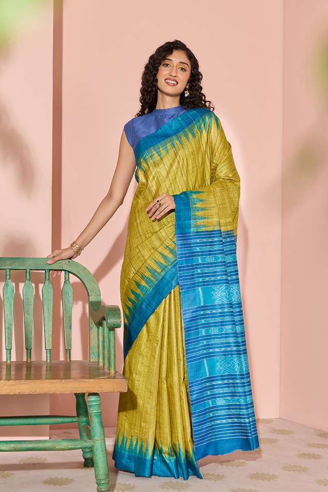 Light Green Ikat Pure Tussar Silk Gopalpur Saree image number