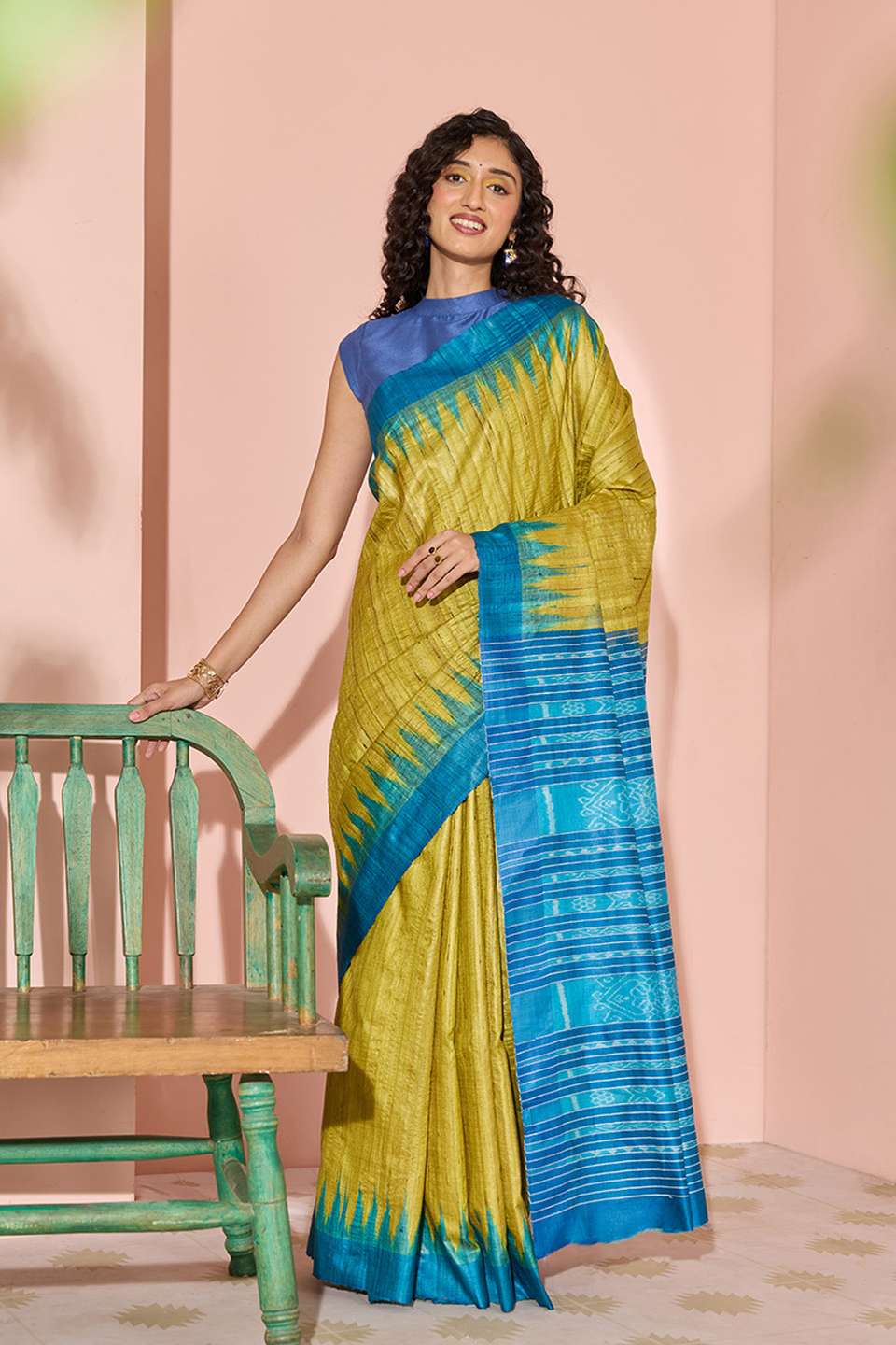 Light Green Ikat Pure Tussar Silk Gopalpur Saree