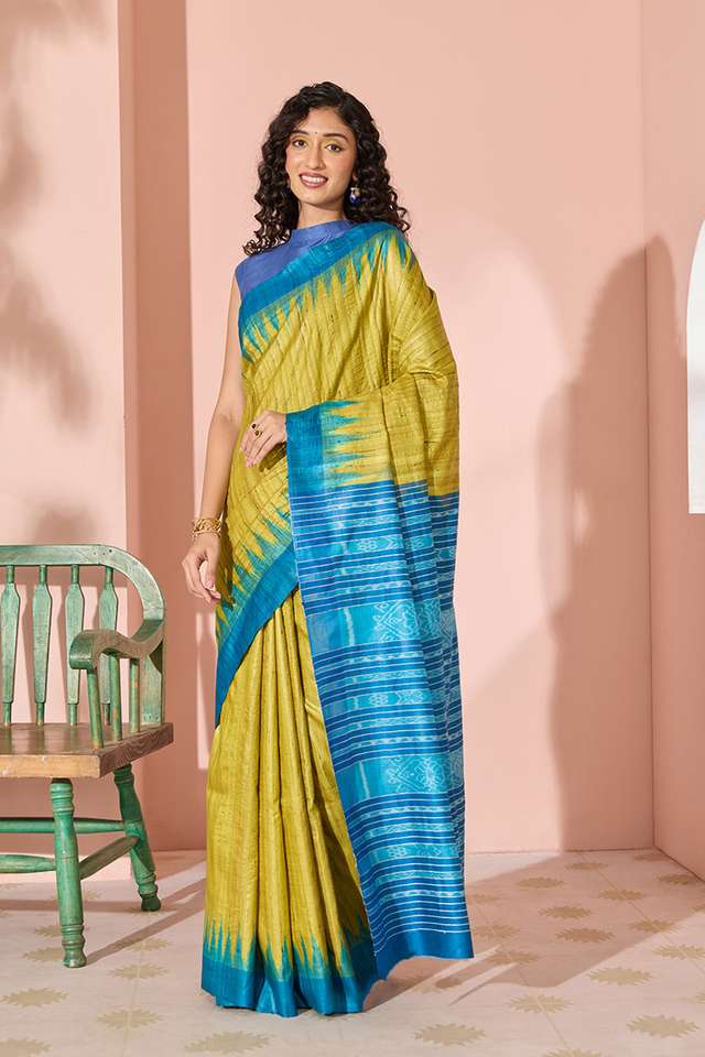 Light Green Ikat Pure Tussar Silk Gopalpur Saree thumbnail image number null