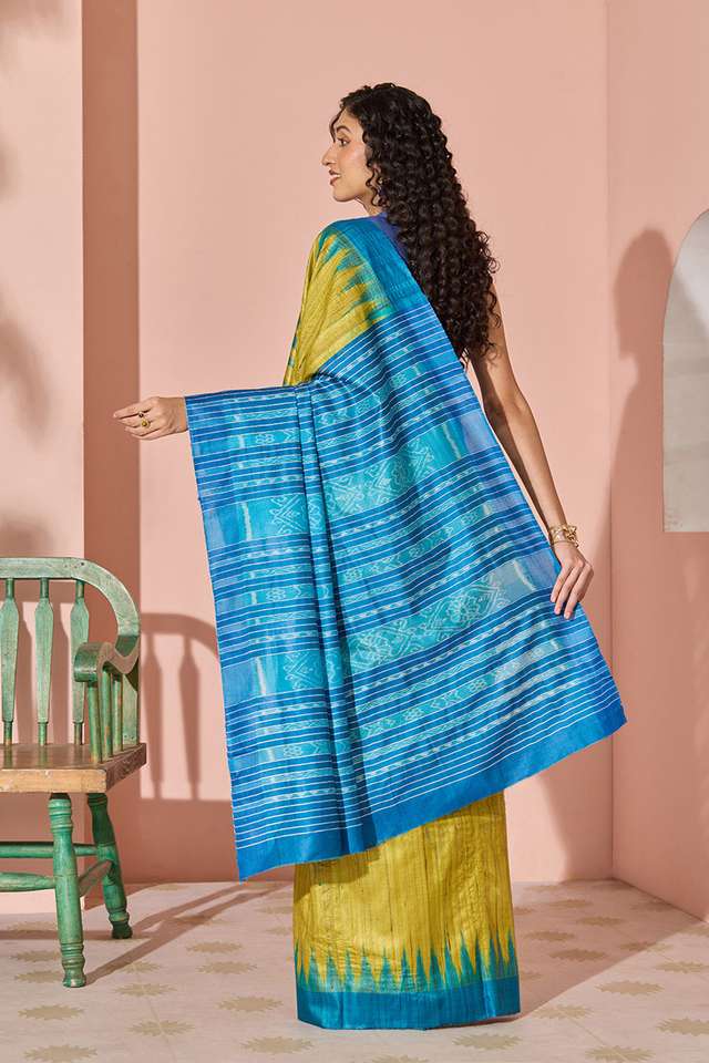 Light Green Ikat Pure Tussar Silk Gopalpur Saree thumbnail image number null
