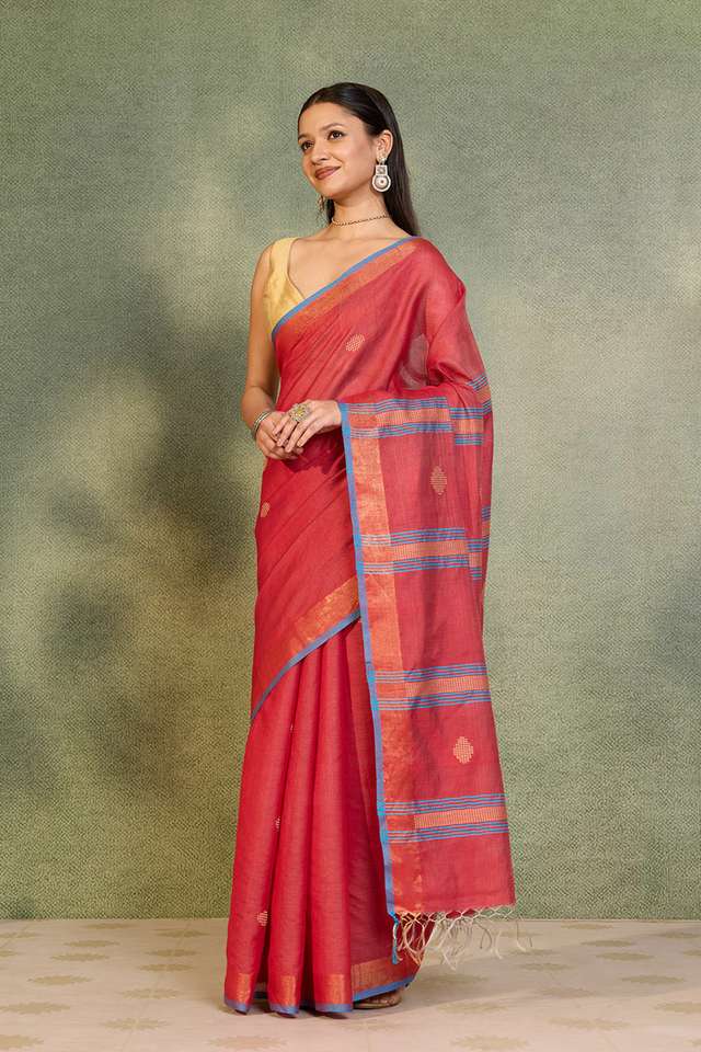 Red Bhagalpur Woven Silk Viscose Saree thumbnail image number null