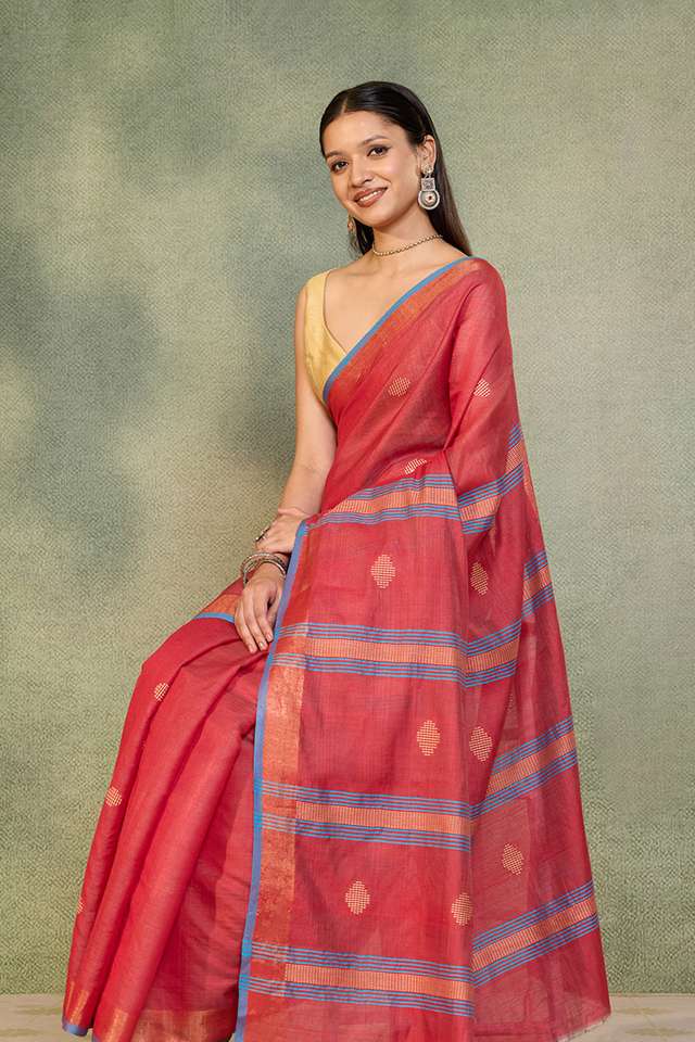 Red Bhagalpur Woven Silk Viscose Saree thumbnail image number null