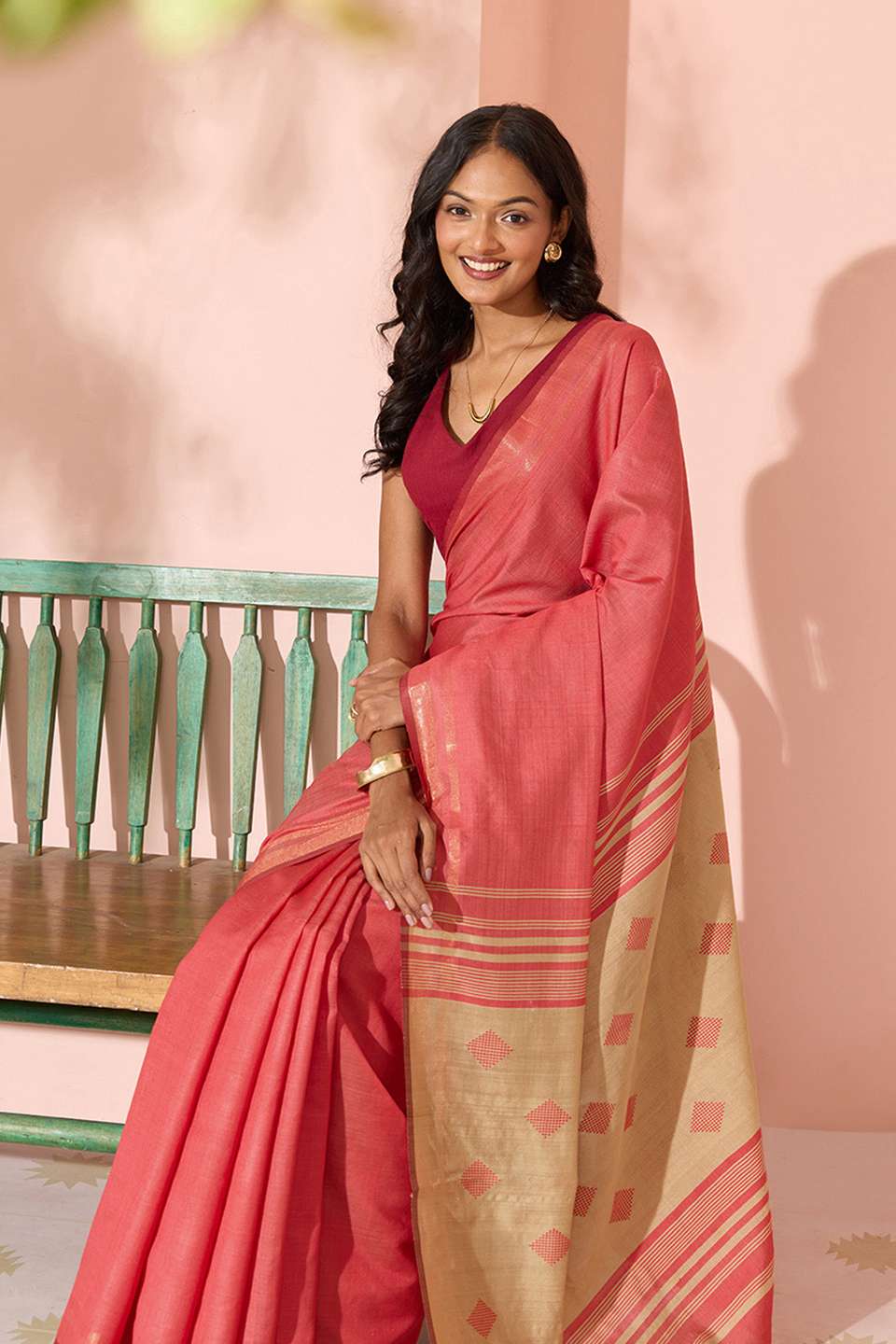 Red Woven Silk Viscose Bhagalpur Saree