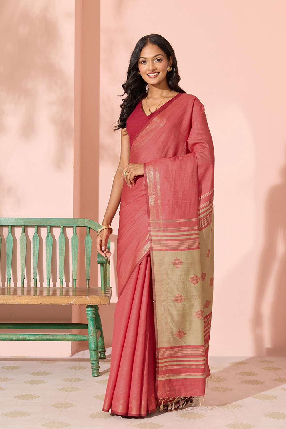 Red Woven Silk Viscose Bhagalpur Saree image number null