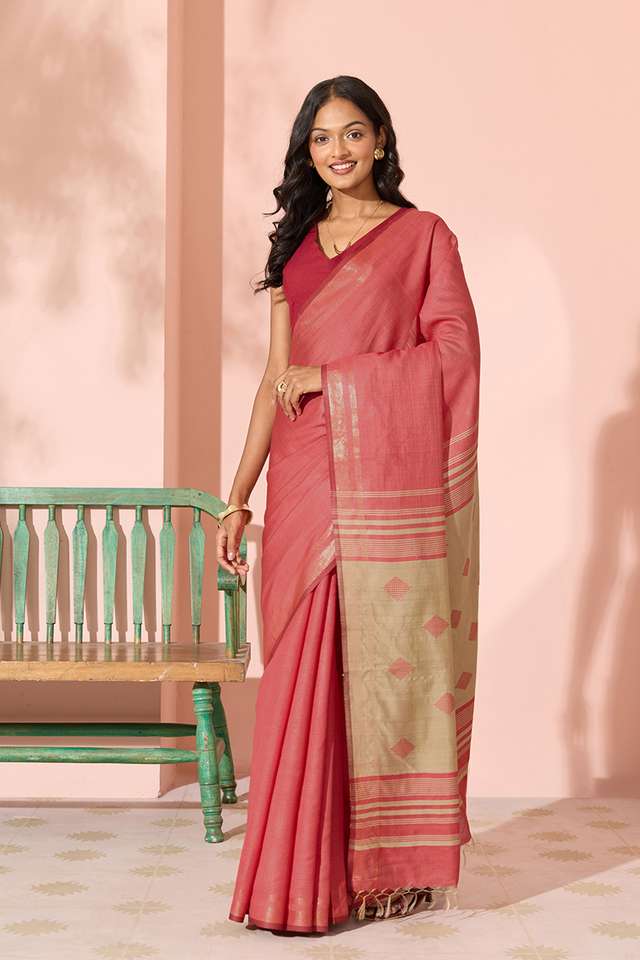 Red Woven Silk Viscose Bhagalpur Saree thumbnail image number null