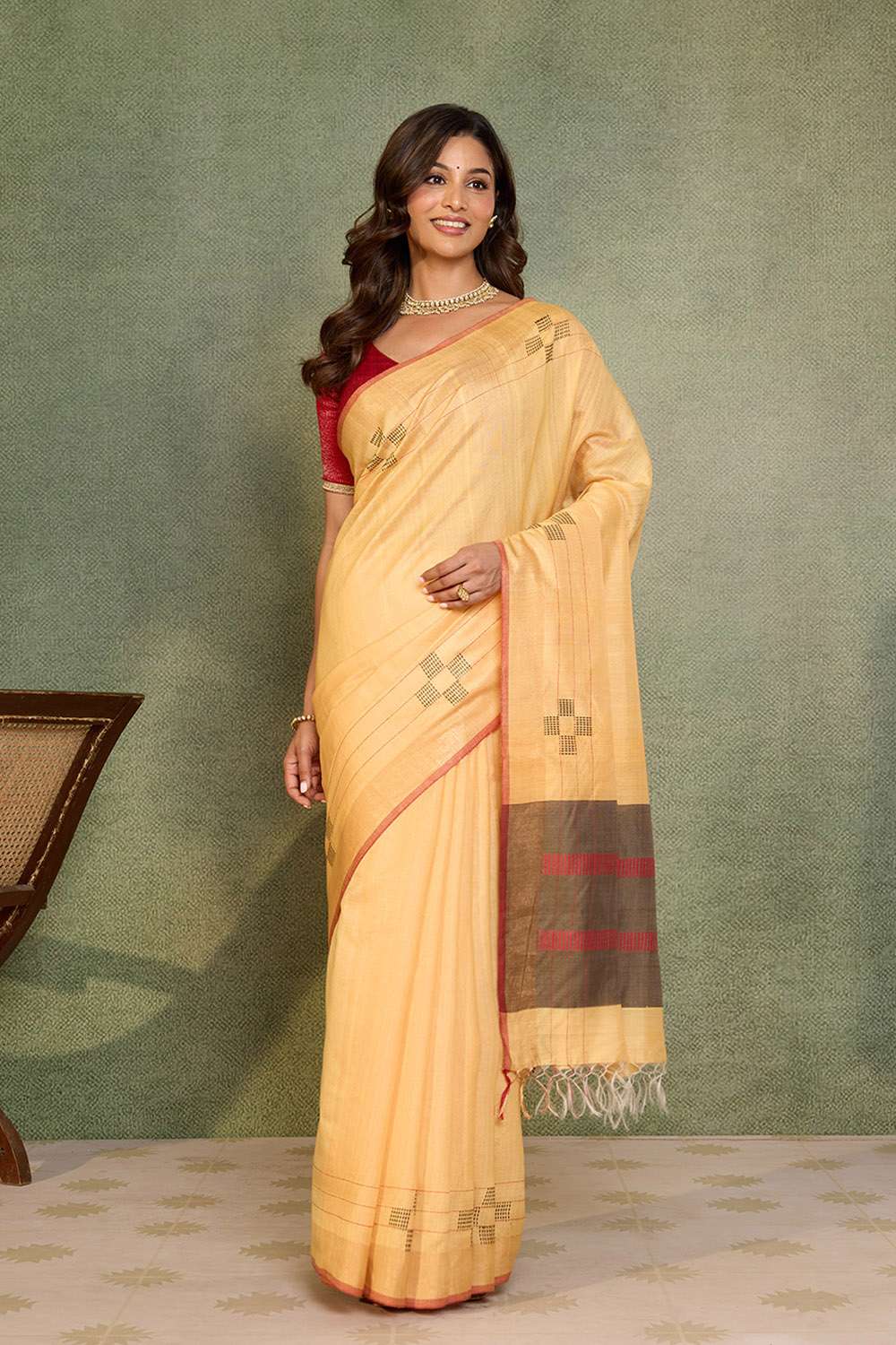 Light Orange Bhagalpur Woven Silk Viscose Saree image number null