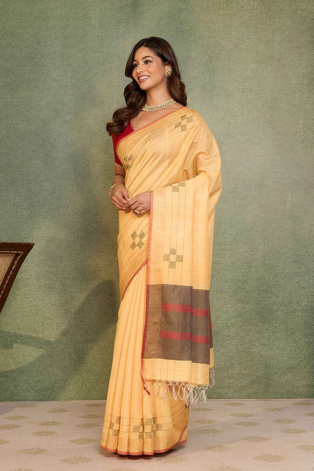 Light Orange Bhagalpur Woven Silk Viscose Saree image number null