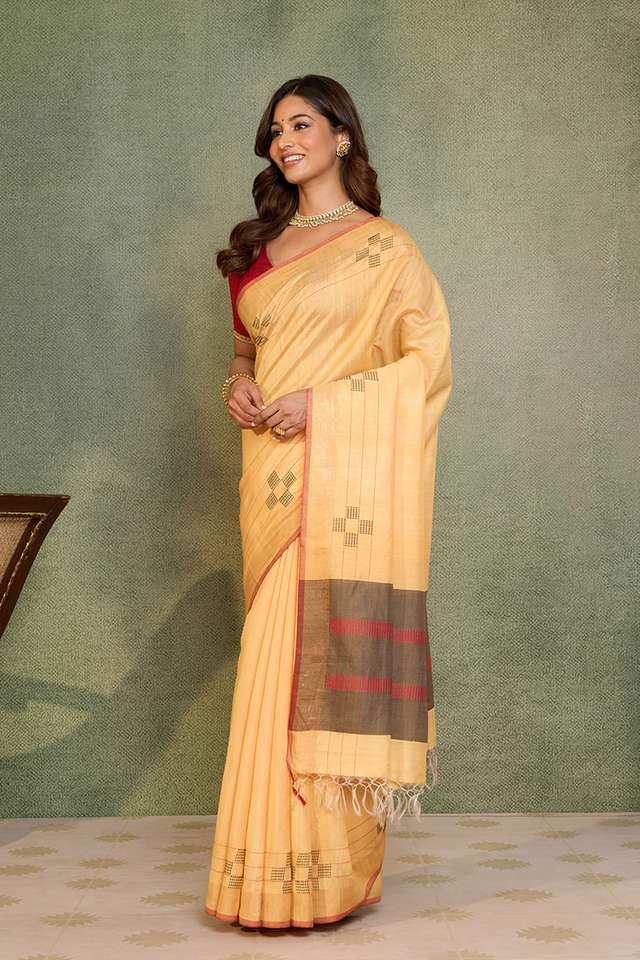 Light Orange Bhagalpur Woven Silk Viscose Saree thumbnail image number null