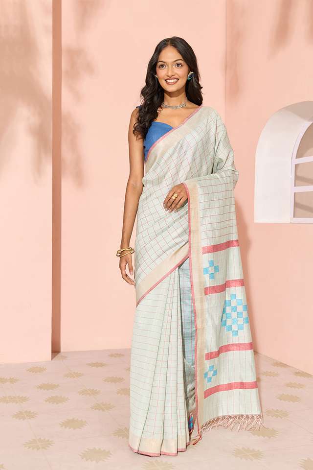 Light Blue Woven Silk Viscose Bhagalpur Saree thumbnail image number null