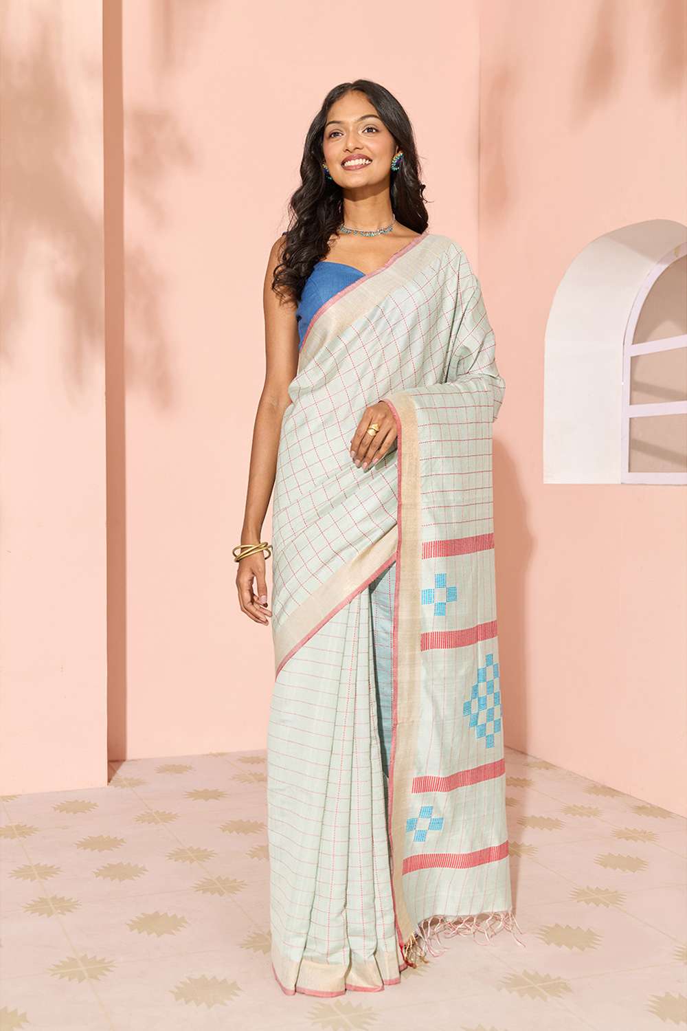 Light Blue Woven Silk Viscose Bhagalpur Saree image number null