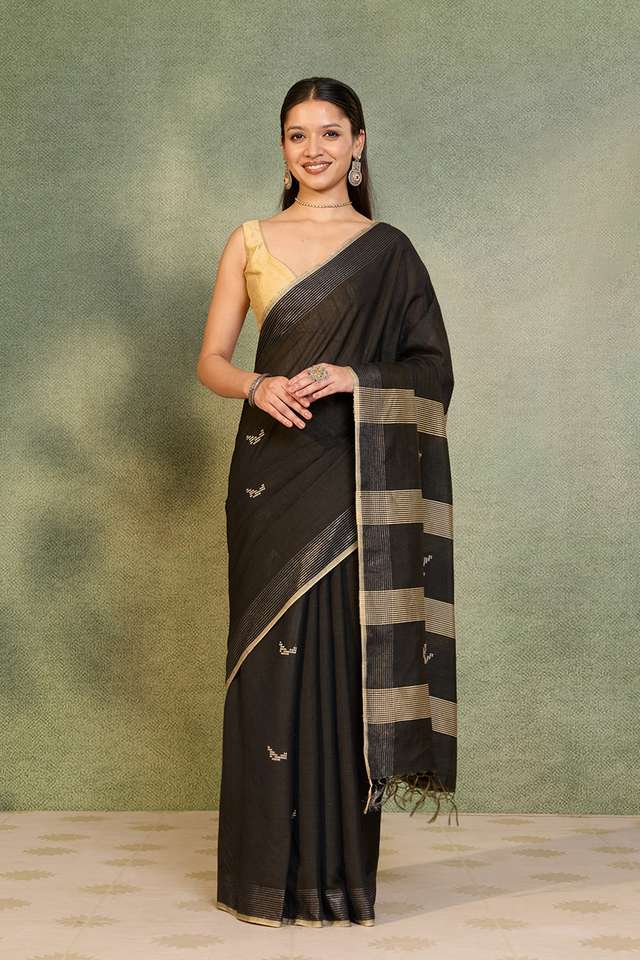 Black Bhagalpur Woven Silk Viscose Saree image number