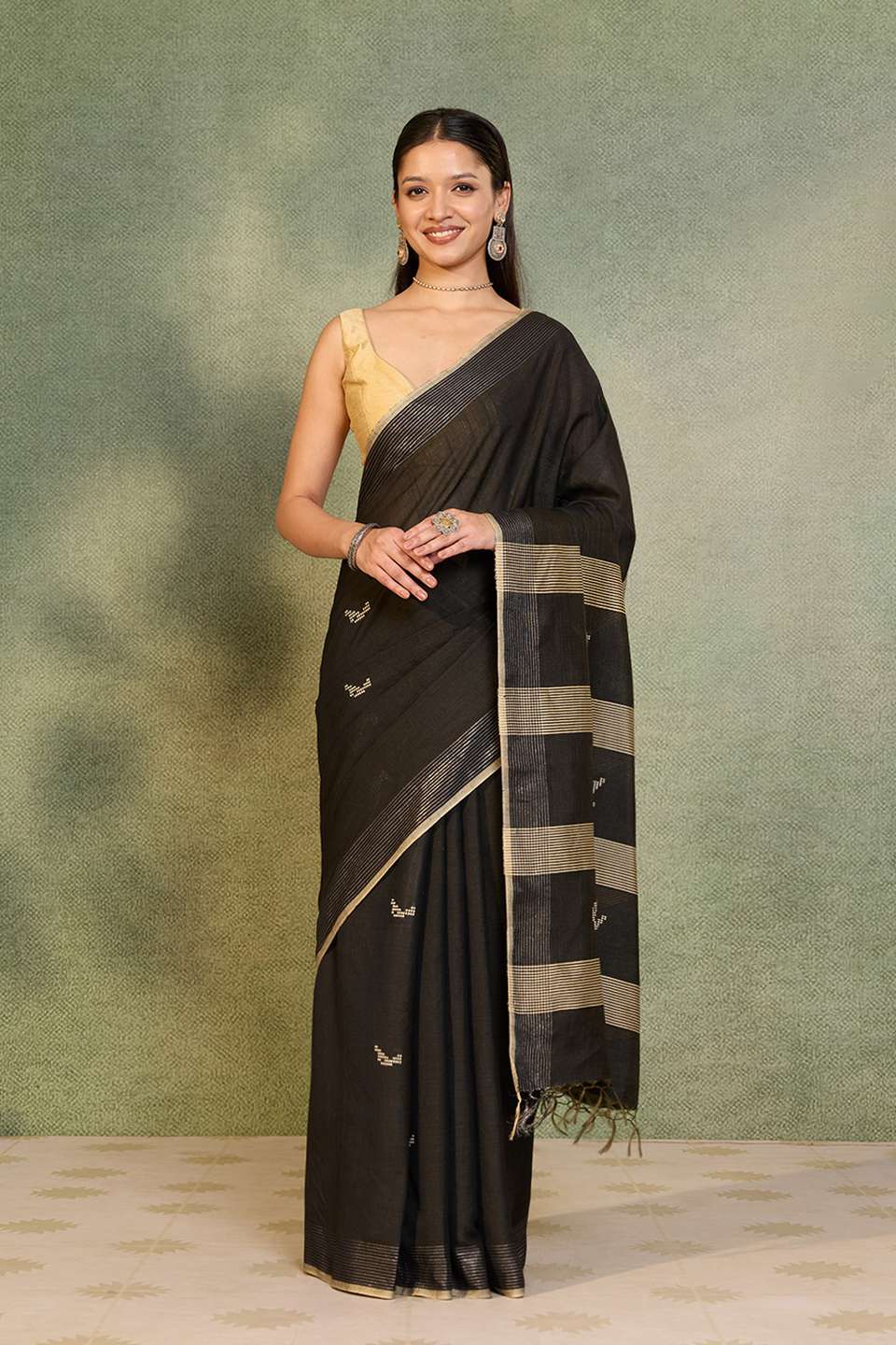 Black Bhagalpur Woven Silk Viscose Saree