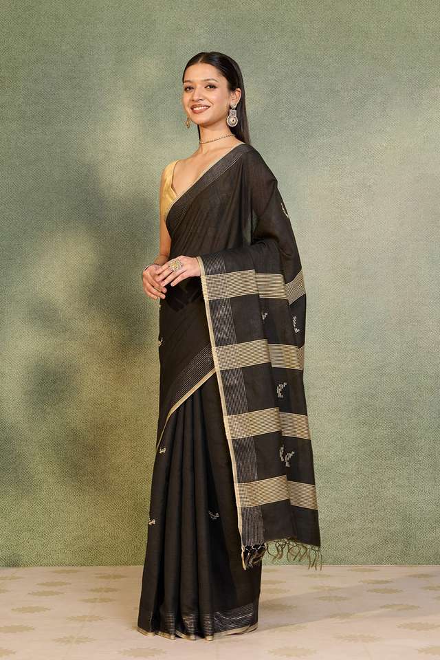 Black Bhagalpur Woven Silk Viscose Saree thumbnail image number null