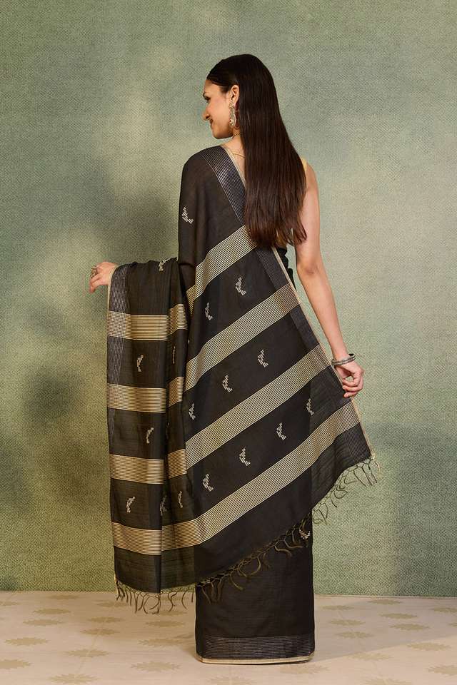 Black Bhagalpur Woven Silk Viscose Saree thumbnail image number null