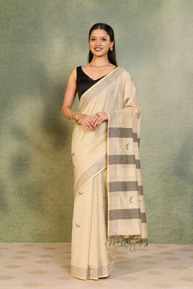 Beige Bhagalpur Woven Silk Viscose Saree image number